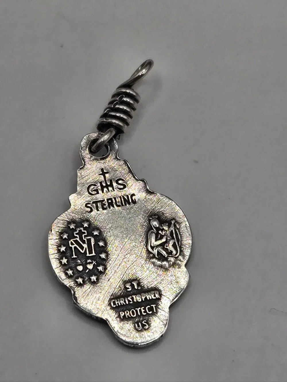 Sterling Silver Catholic Miraculous Medal Pendant Charm - Silver